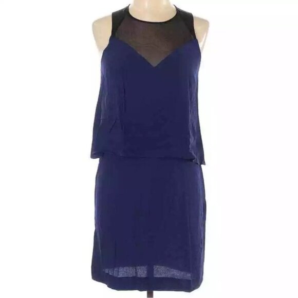 $375 Sandro Paris SILK Remy Marine Blue black Mini sleeveless Dress Size 2 / Med - Picture 2 of 7